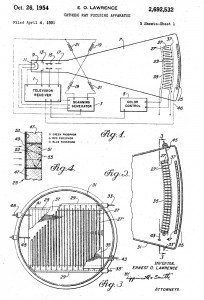 Patent von Ernest O. Lawrence für das Konzept die Chromatron-Farbbildröhre (1951/54)